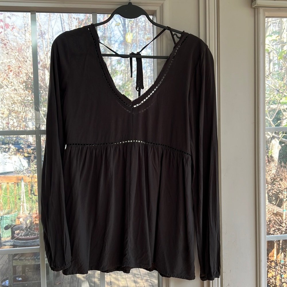 Altar’d State peasant top with tie at back of neck S $12 dark gray almost black